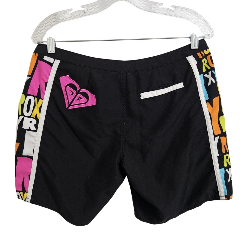 Roxy Black Swim Shorts with Pink, Yellow, Orange & Blue Logo Panels